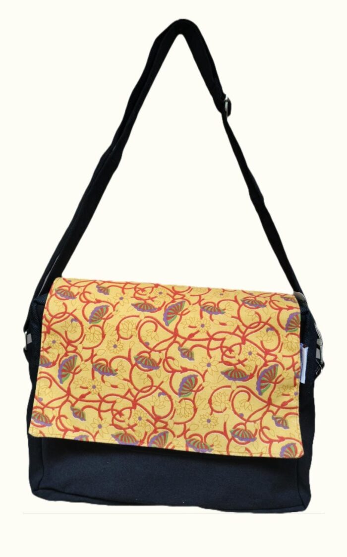 UPCYCLED DENIM & FABRIC MESSENGER BAG - Image 1