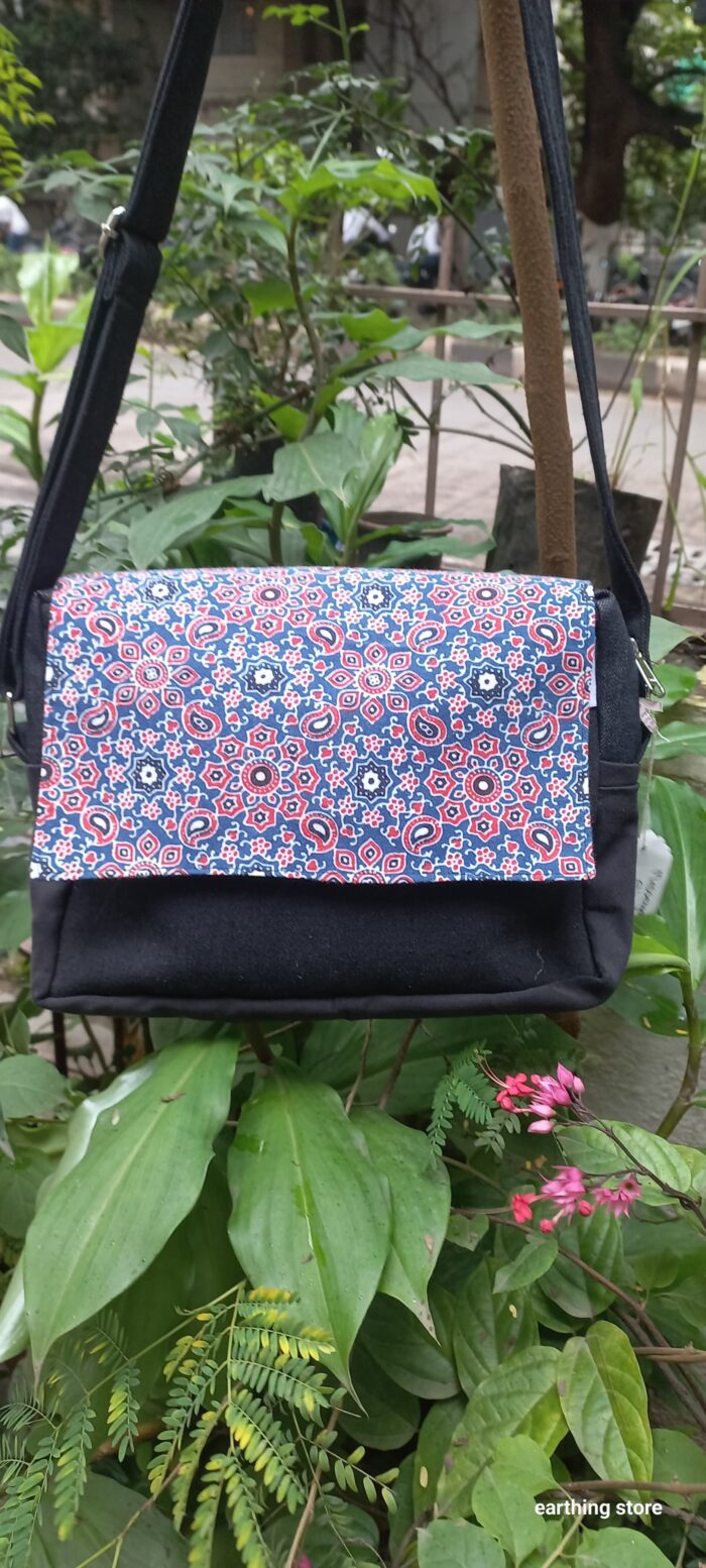UPCYCLED DENIM & FABRIC MESSENGER BAG - Image 1