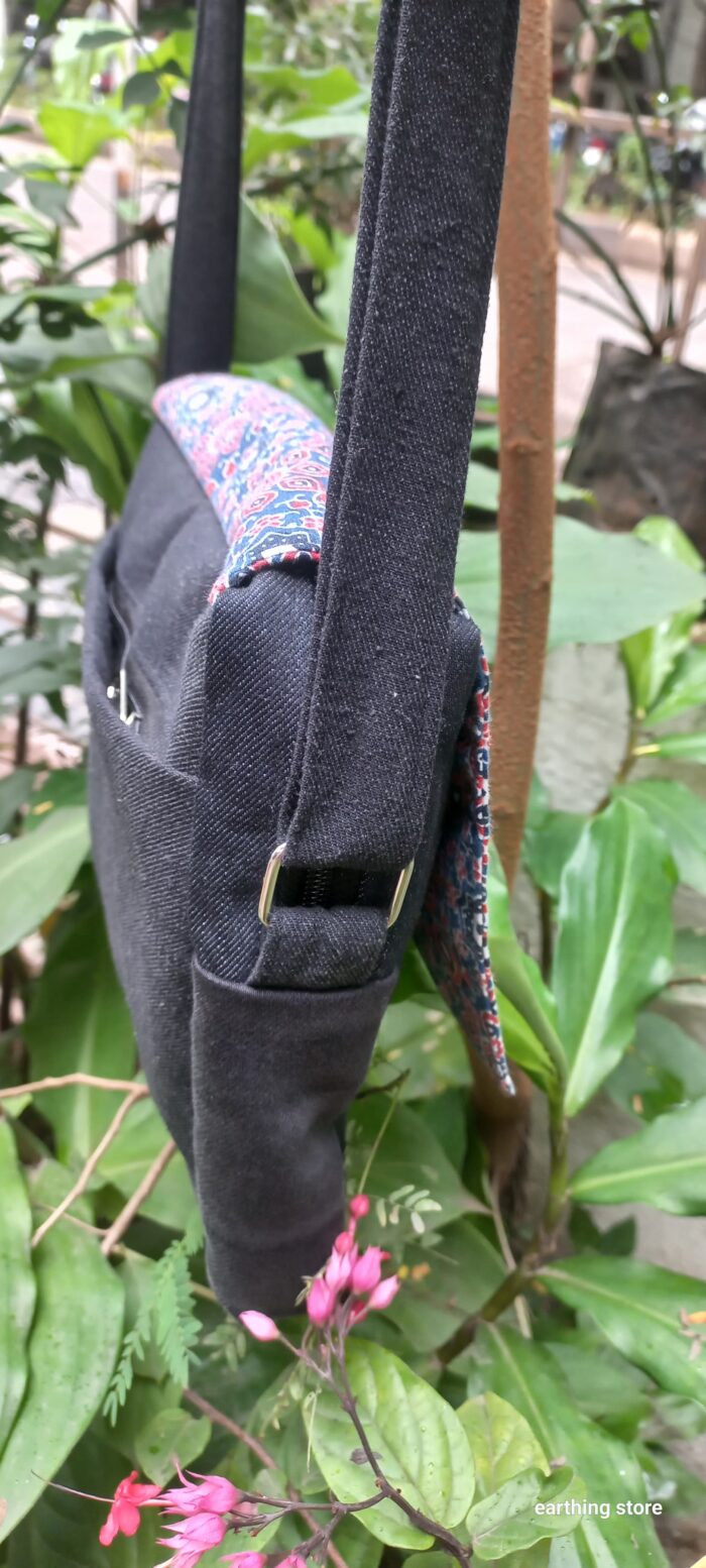UPCYCLED DENIM & FABRIC MESSENGER BAG - Image 2